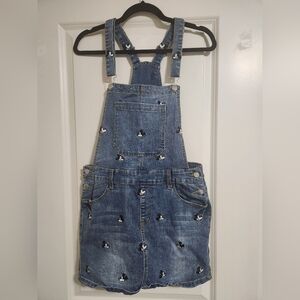 Disney Blue Denim Overall Dress with Embroidered Mickey Accents